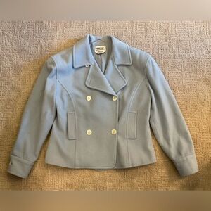 💙🩶 Vintage PORTS Int’l Cashmere Angora Wool Blend Double-Breasted Coat M/L EUC